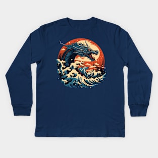 Dragon Rising from Ocean Wave Kids Long Sleeve T-Shirt